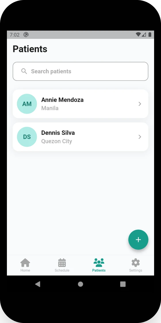 Dental Record app patient list with search and patient profiles